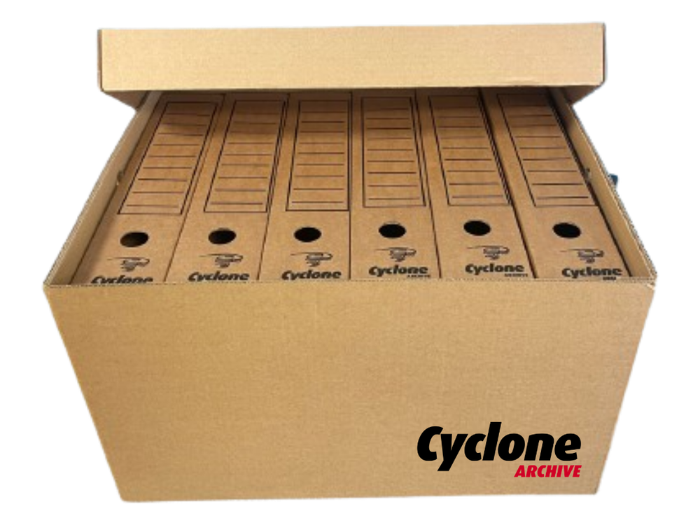 The large archive box holding six A4 sub-archive boxes
